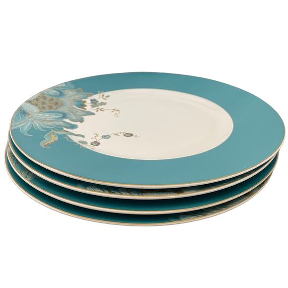 222 FIFTH Eliza Teal White Floral Fine Porcelain 11" Dinner Plates Set of 4 NEW - Picture 6 of 9
